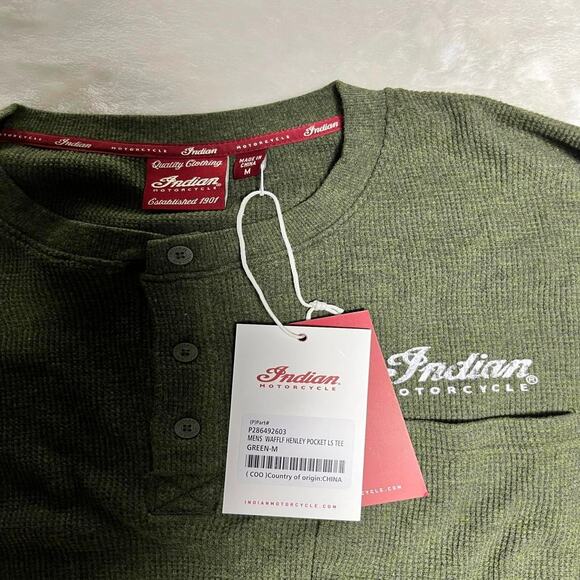 NWT Indian Motorcycle Waffle Thermal Shirt Men's M Graphic Dark Army Green Biker - Picture 3 of 8